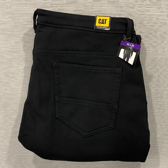 CAT Caterpillar Work Pants Mens 40 x 30 Black Canvas Fleece Lined Insulated - Picture 6 of 13